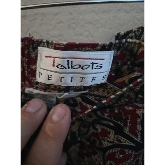 VTG Talbots Petites Brown Paisley Elastic Waist Pull On Boho Midi Skirt SZ 14 - Picture 3 of 5